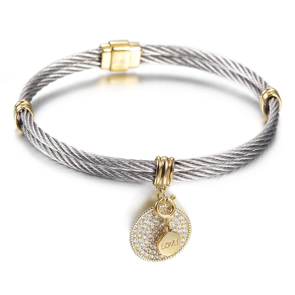 Cable letter pendant bracelet-NSB1624ST