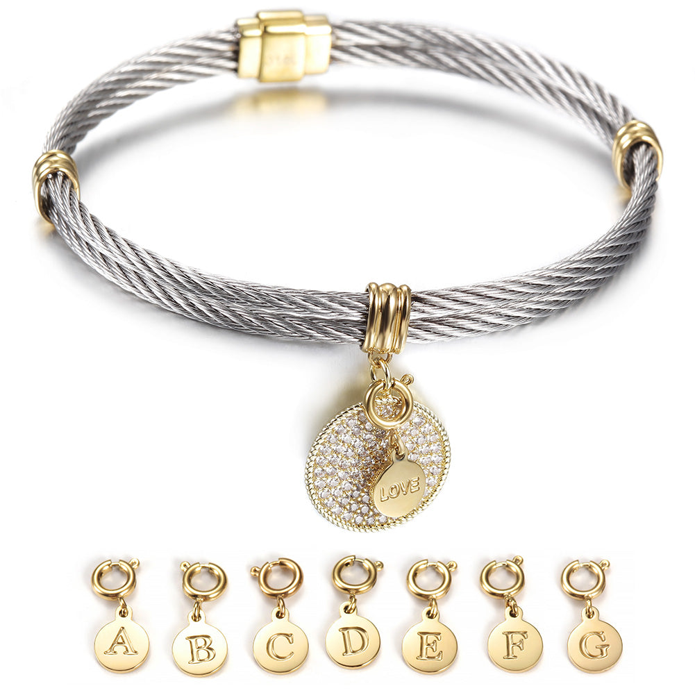 Cable letter pendant bracelet-NSB1624ST