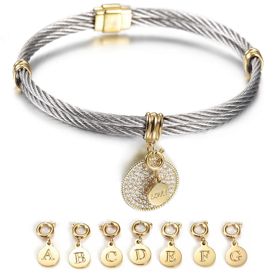 Cable letter pendant bracelet-NSB1624ST