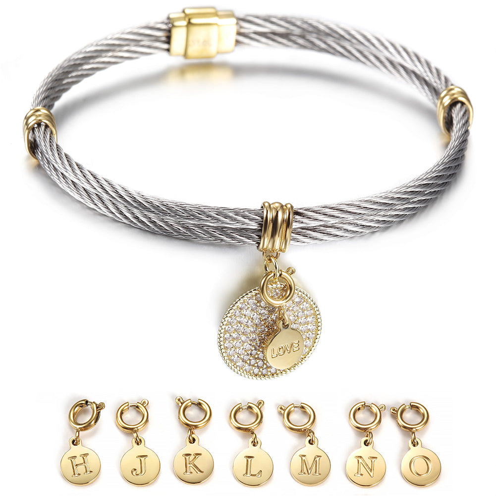 Cable letter pendant bracelet-NSB1624ST