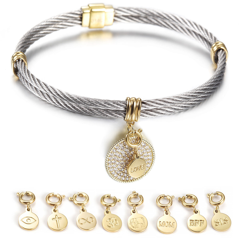 Cable letter pendant bracelet-NSB1624ST