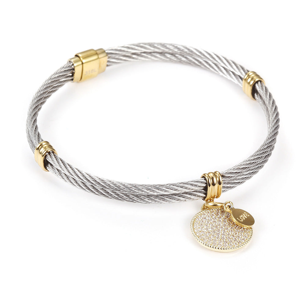 Cable letter pendant bracelet-NSB1624ST