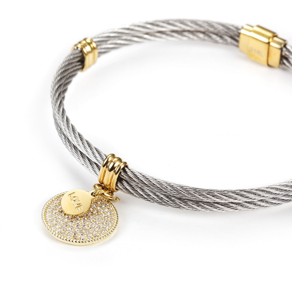 Cable letter pendant bracelet-NSB1624ST