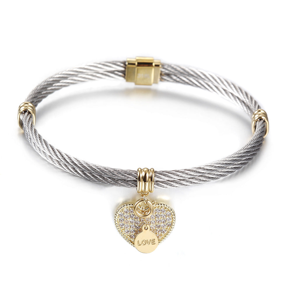 Cable letter pendant bracelet-NSB1625ST