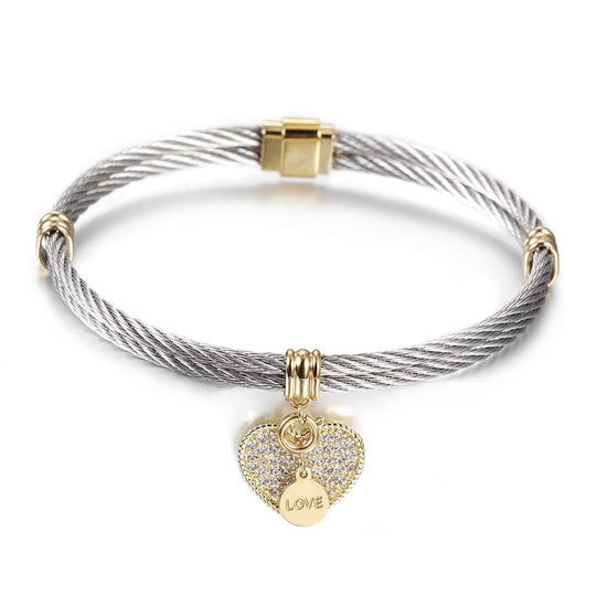 Cable letter pendant bracelet-NSB1625ST
