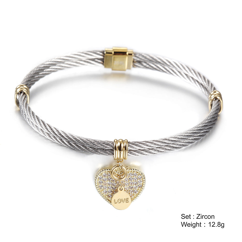 Cable letter pendant bracelet-NSB1625ST
