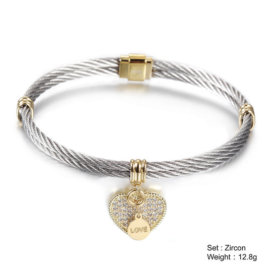 Cable letter pendant bracelet-NSB1625ST