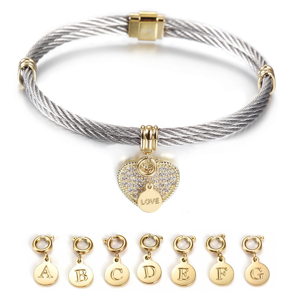 Cable letter pendant bracelet-NSB1625ST