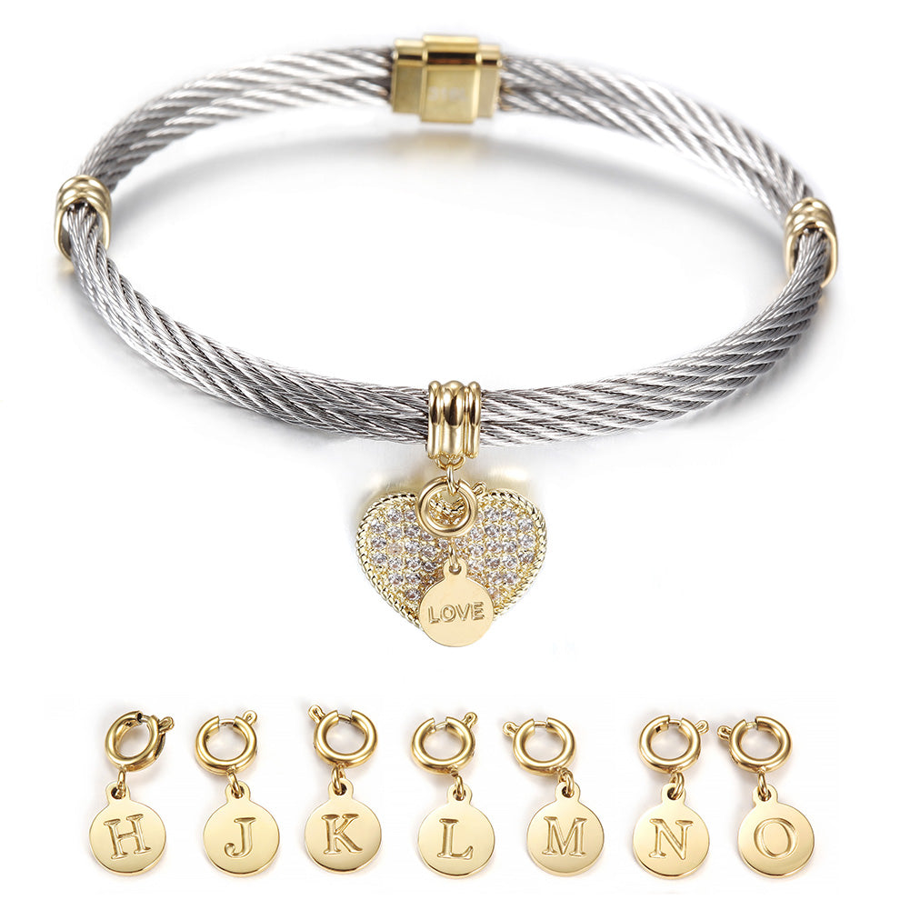 Cable letter pendant bracelet-NSB1625ST