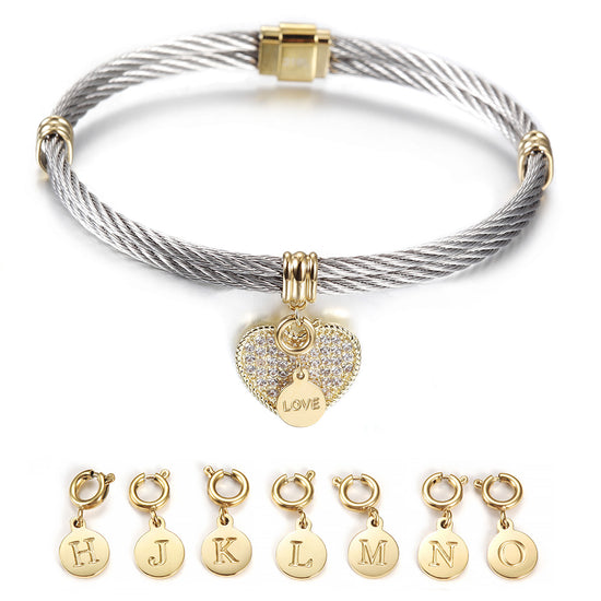 Cable letter pendant bracelet-NSB1625ST