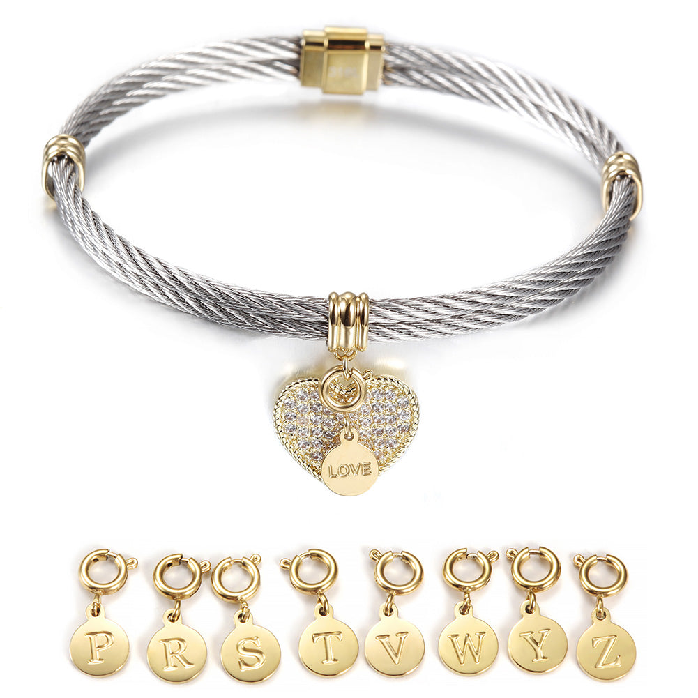 Cable letter pendant bracelet-NSB1625ST