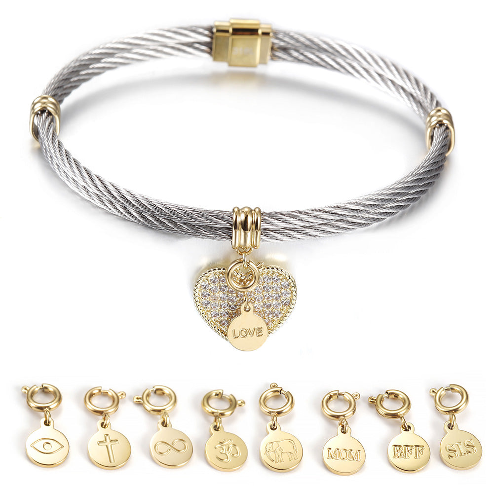 Cable letter pendant bracelet-NSB1625ST