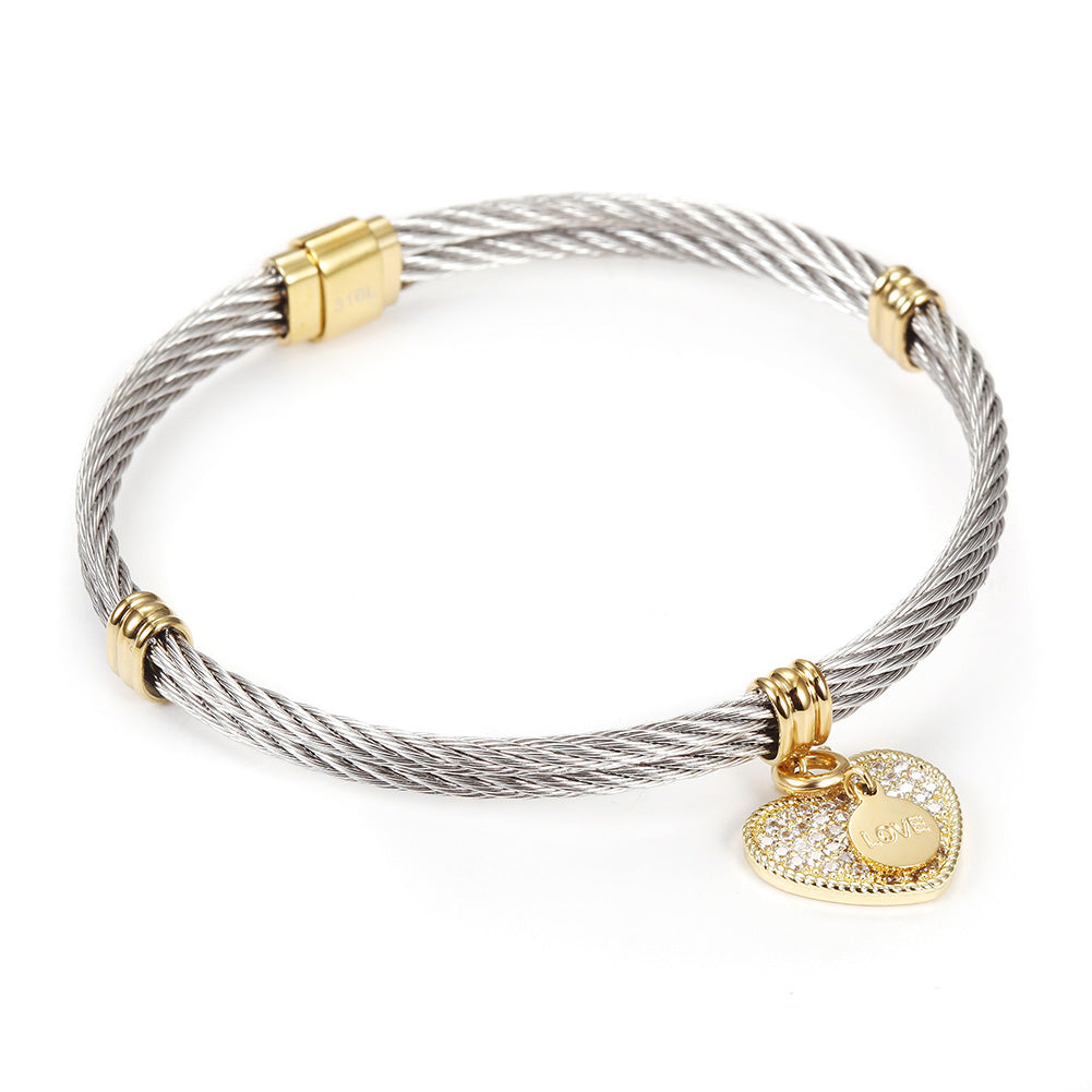 Cable letter pendant bracelet-NSB1625ST
