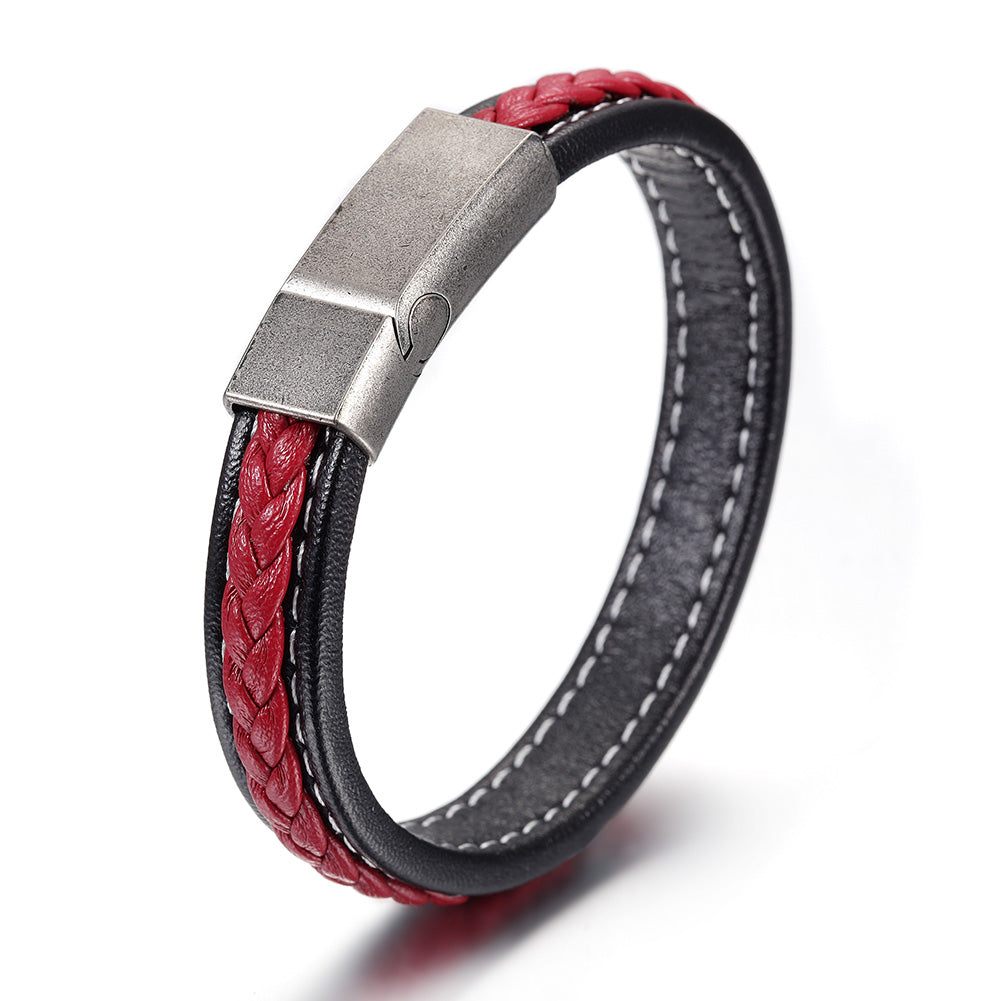 Red striped hemp rope bracelet-NSB1638STBKRD
