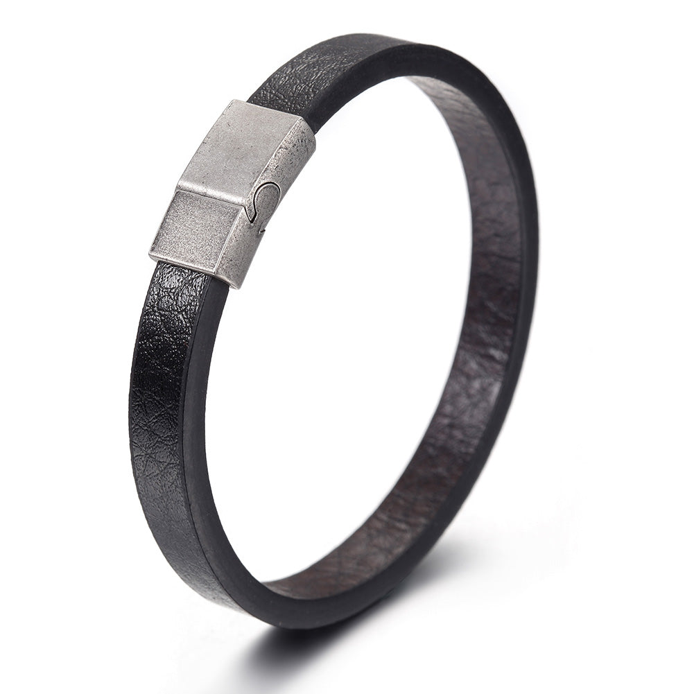 Black leather bracelet-NSB1643STBKBR