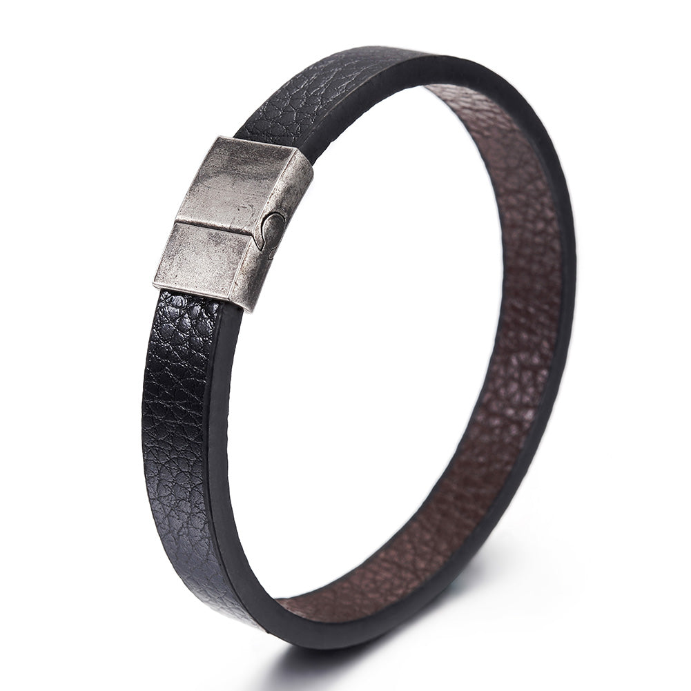 Black leather bracelet-NSB1644STBKBR