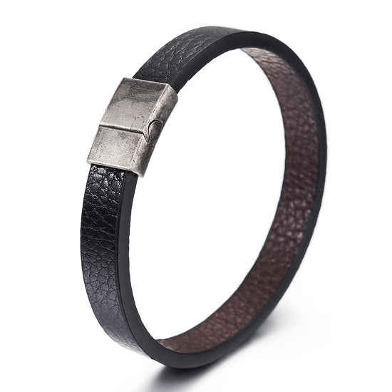 Black leather bracelet-NSB1644STBKBR