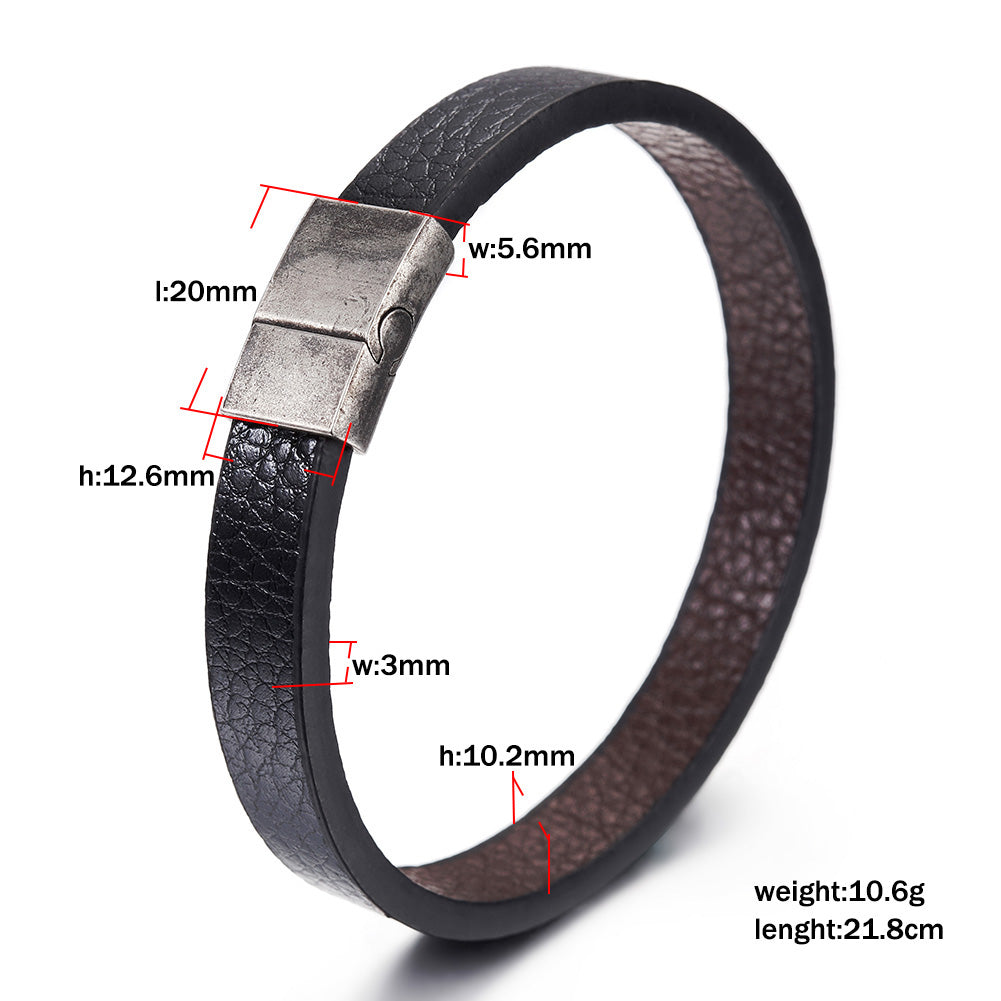 Black leather bracelet-NSB1644STBKBR