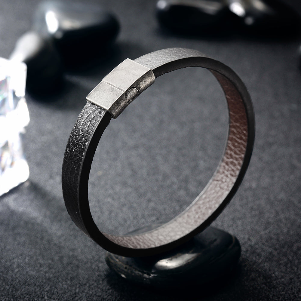 Black leather bracelet-NSB1644STBKBR