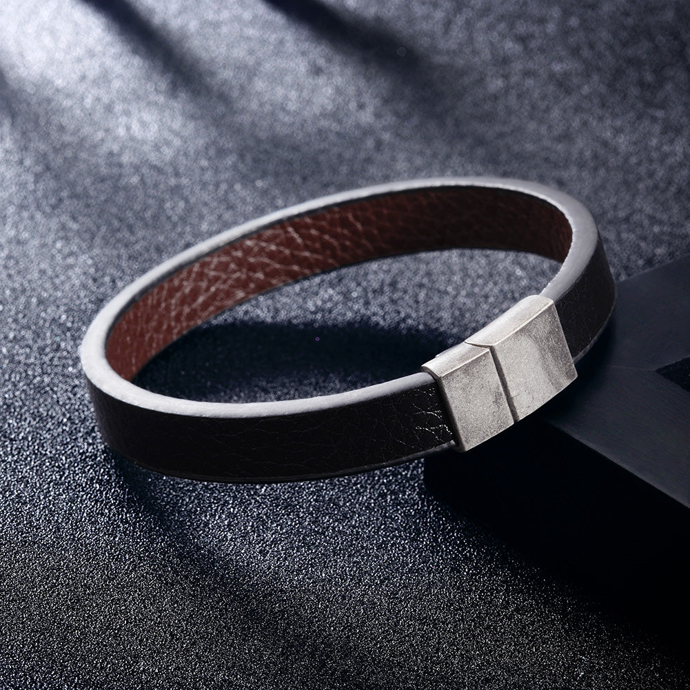 Black leather bracelet-NSB1644STBKBR