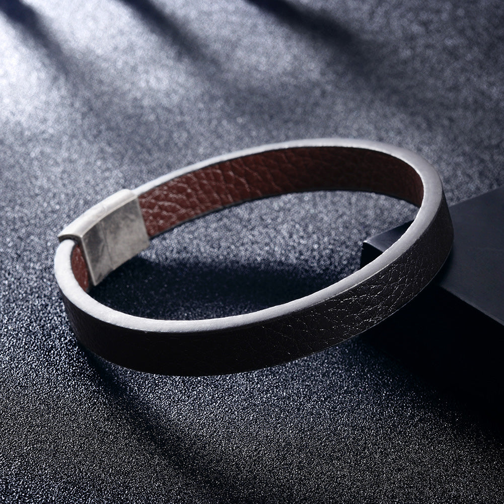 Black leather bracelet-NSB1644STBKBR