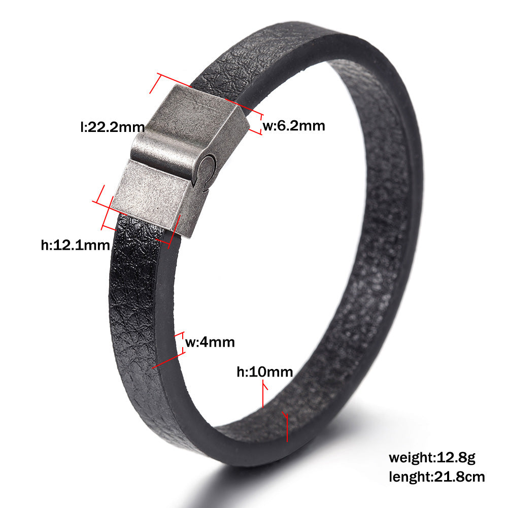 Black leather bracelet-NSB1645STBK