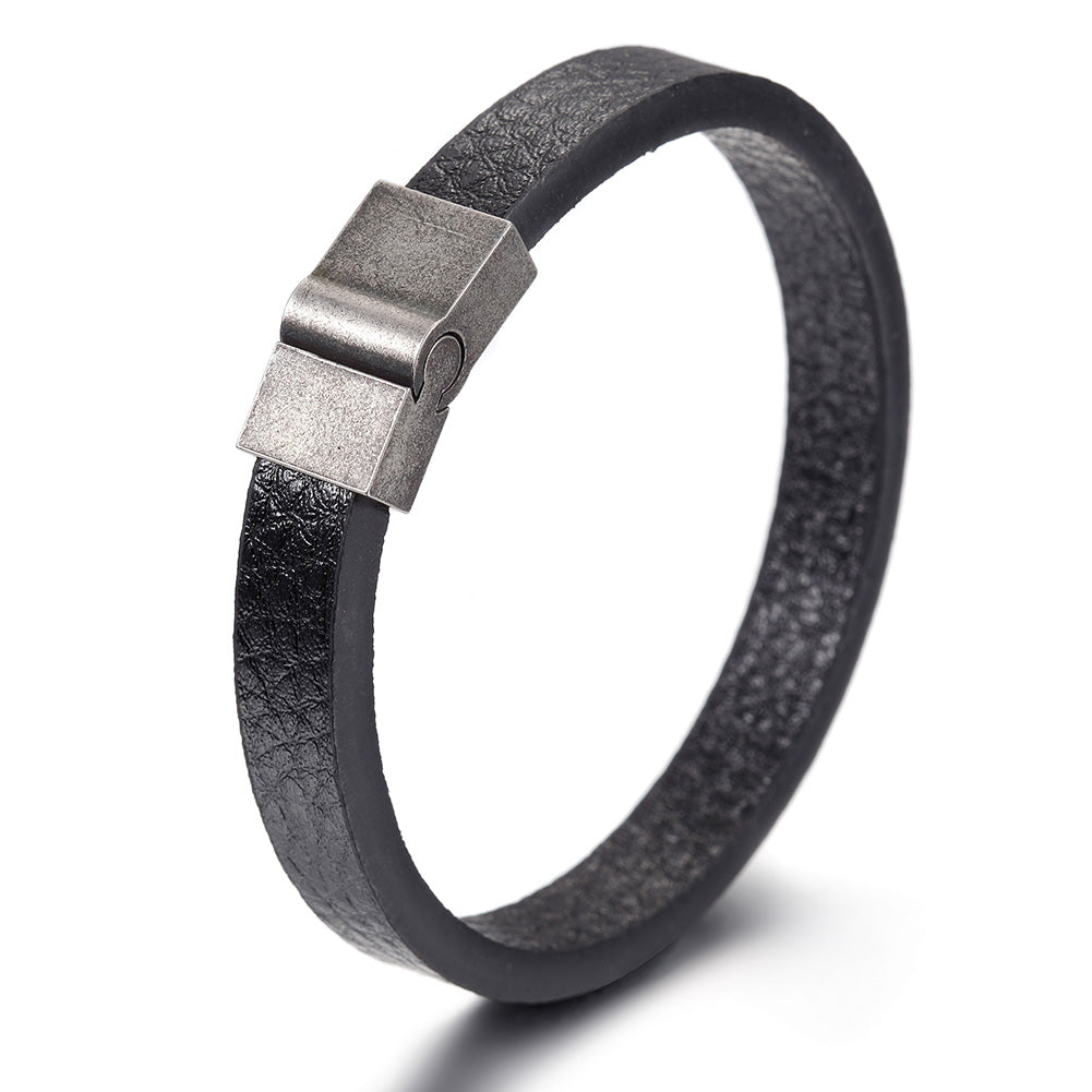 Black leather bracelet-NSB1645STBK