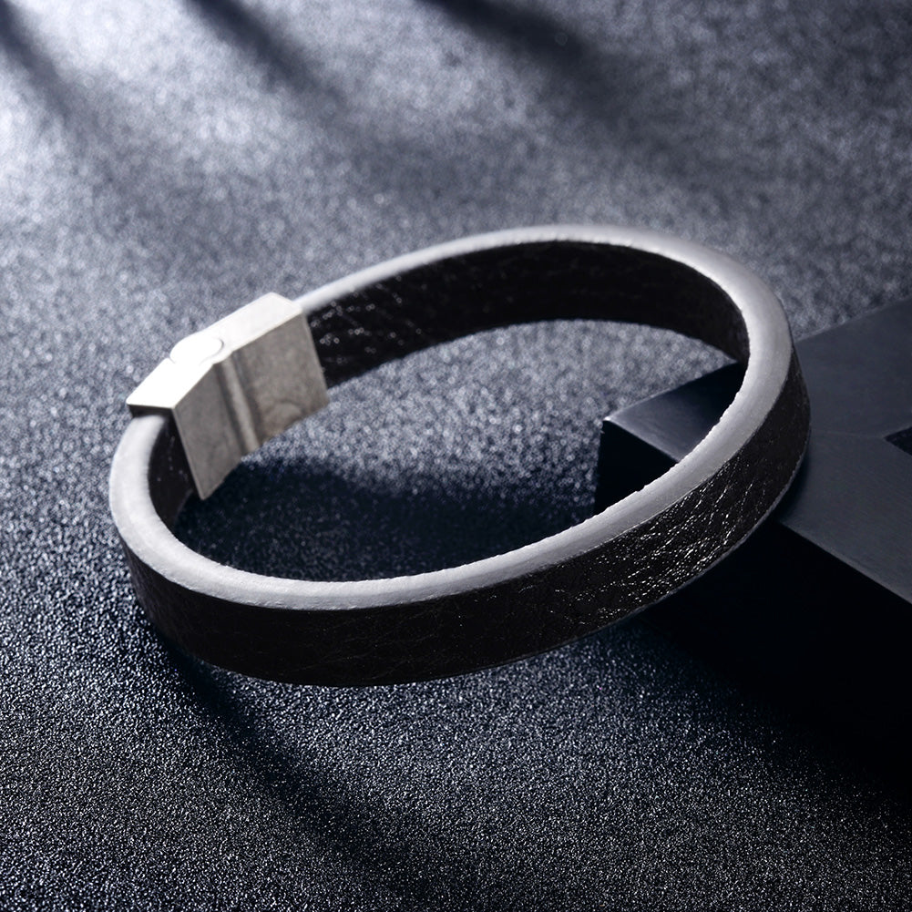Black leather bracelet-NSB1645STBK