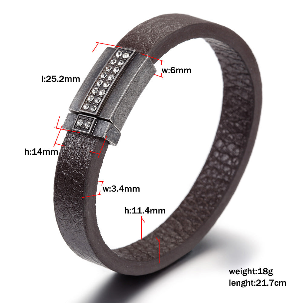Brown leather bracelet-NSB1646STBRZD