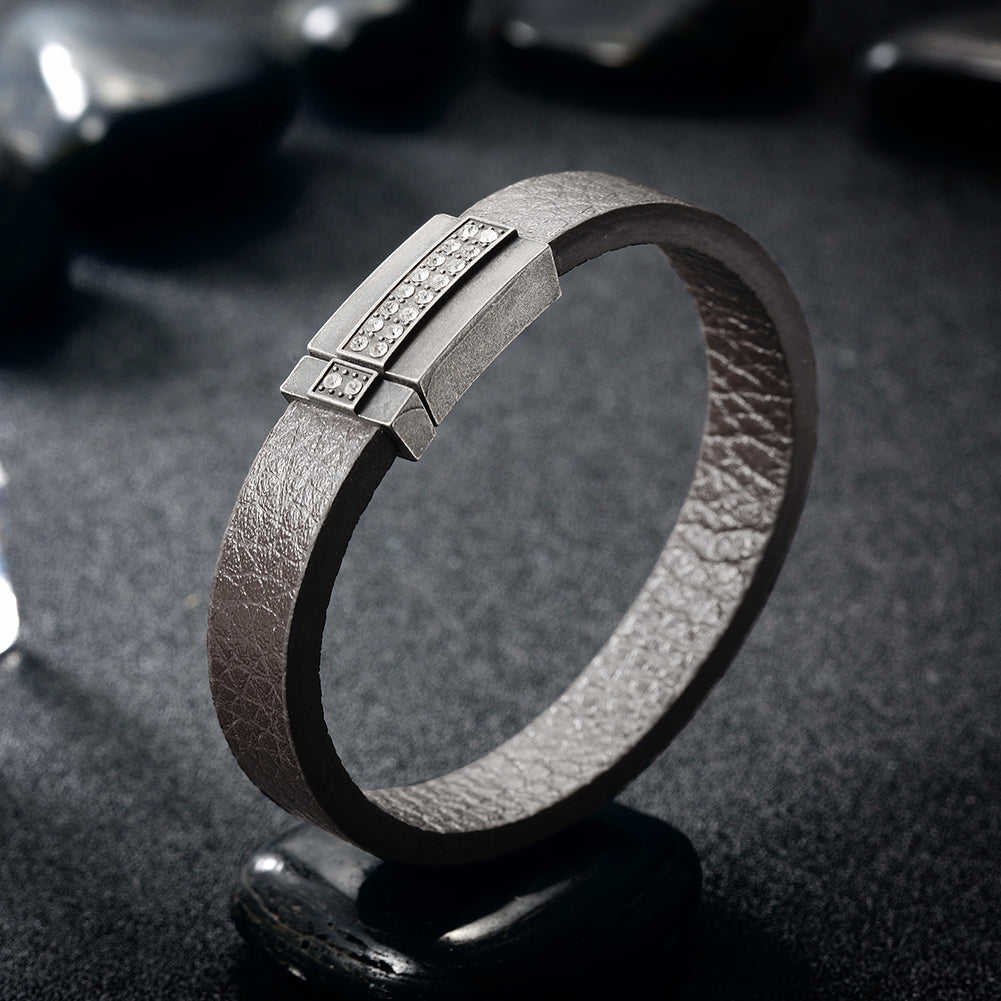 Brown leather bracelet-NSB1646STBRZD
