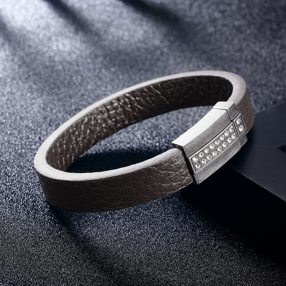 Brown leather bracelet-NSB1646STBRZD