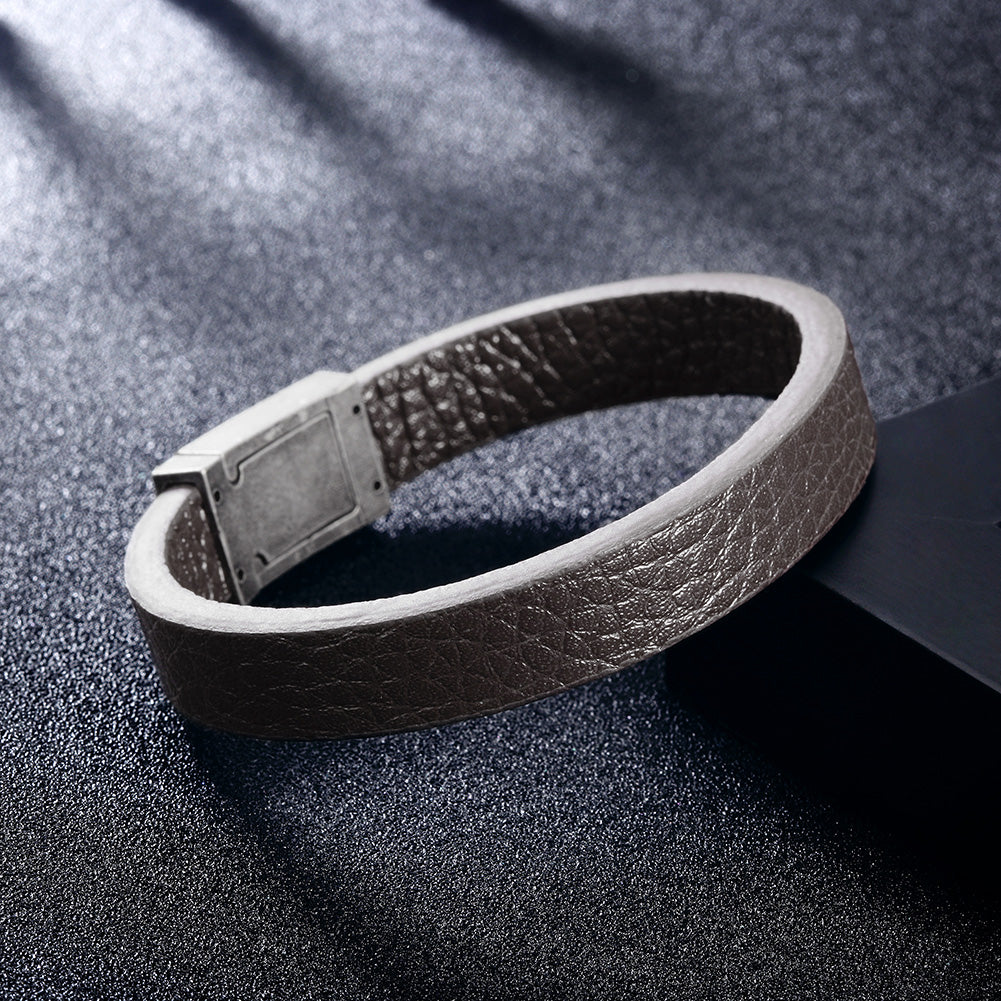 Brown leather bracelet-NSB1646STBRZD