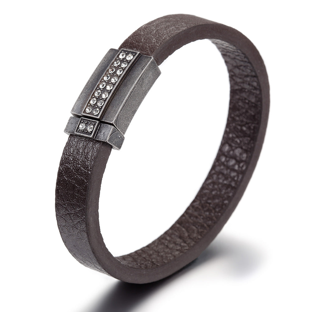Brown leather bracelet-NSB1646STBRZD