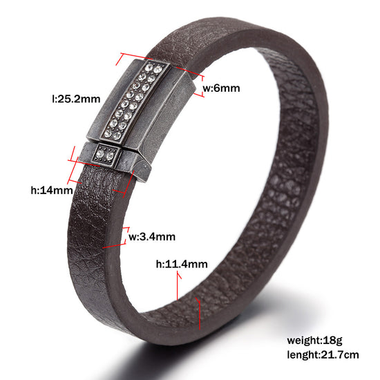 Brown leather bracelet-NSB1646STBRZD