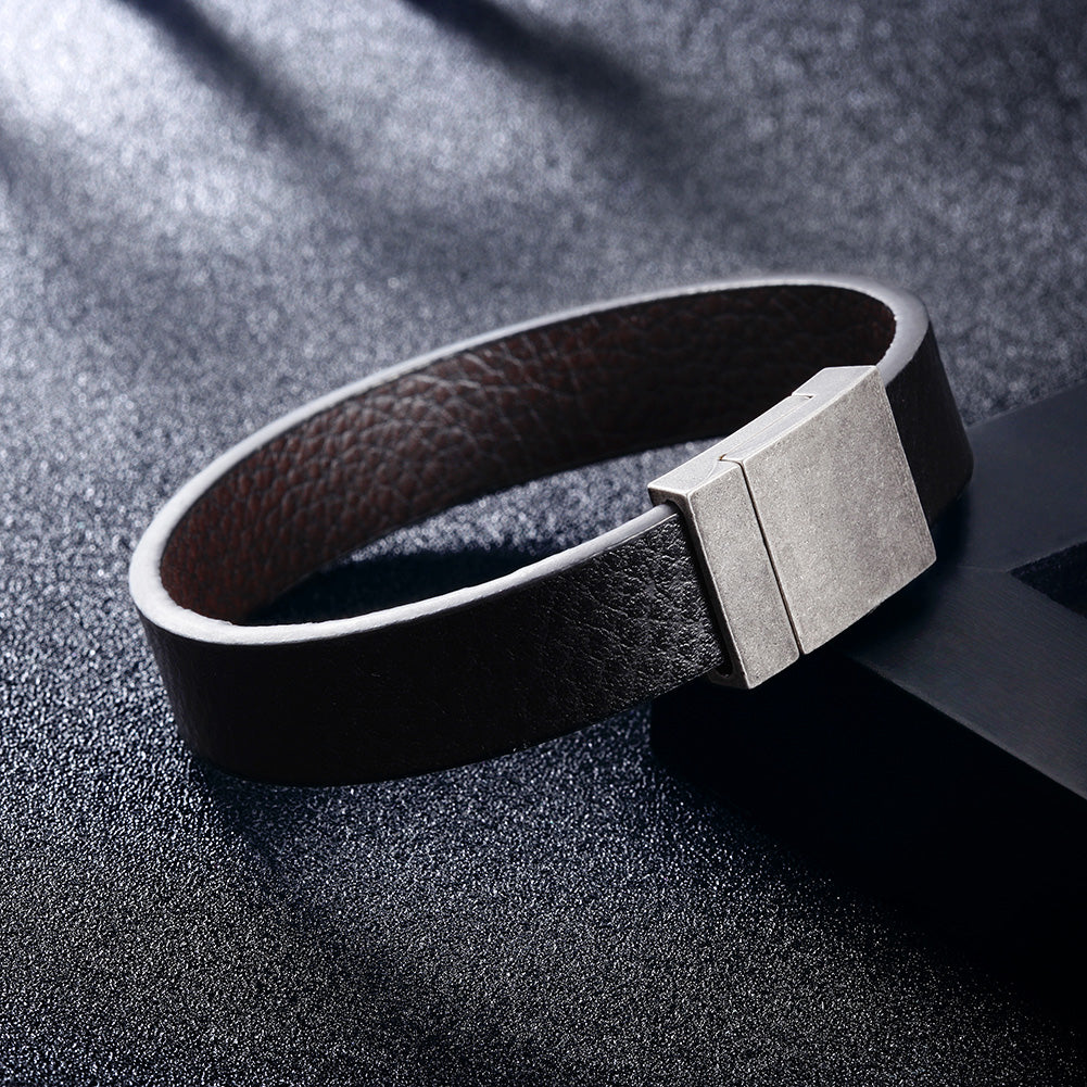 Black leather bracelet-NSB1647STBKBR