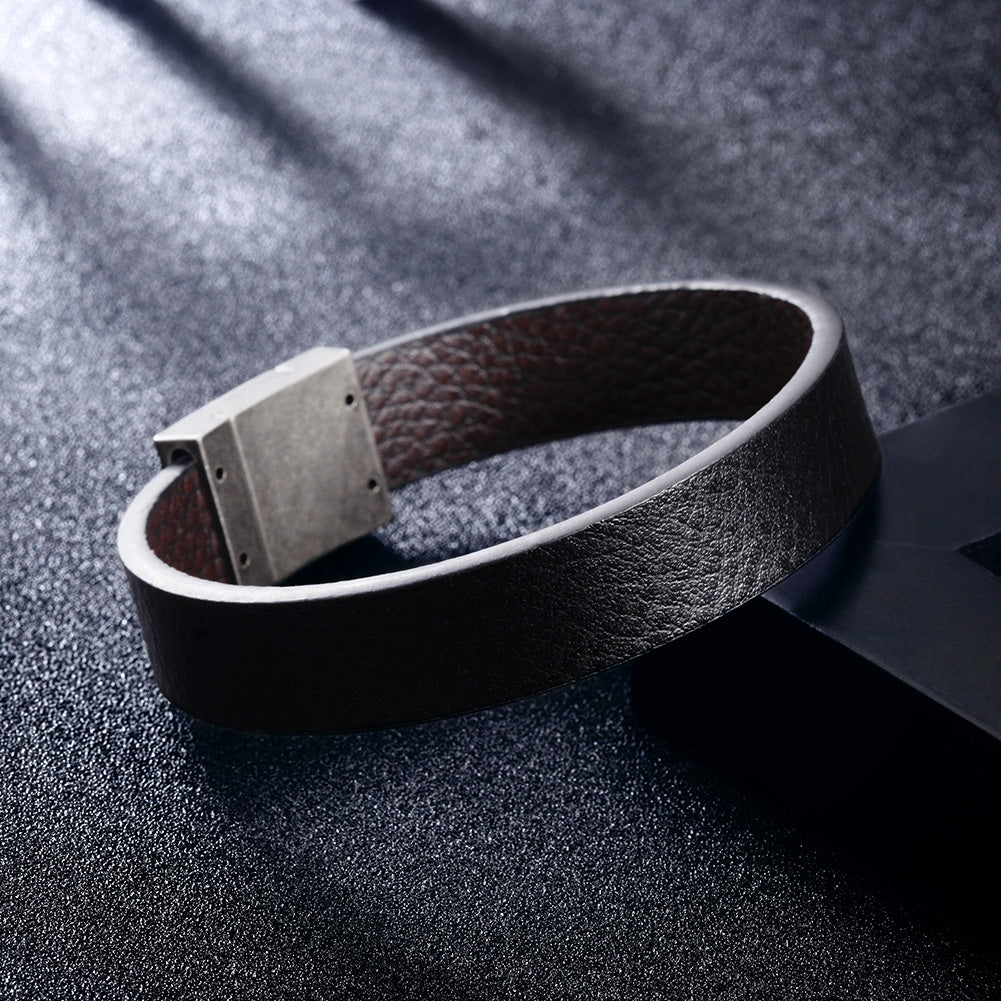 Black leather bracelet-NSB1647STBKBR