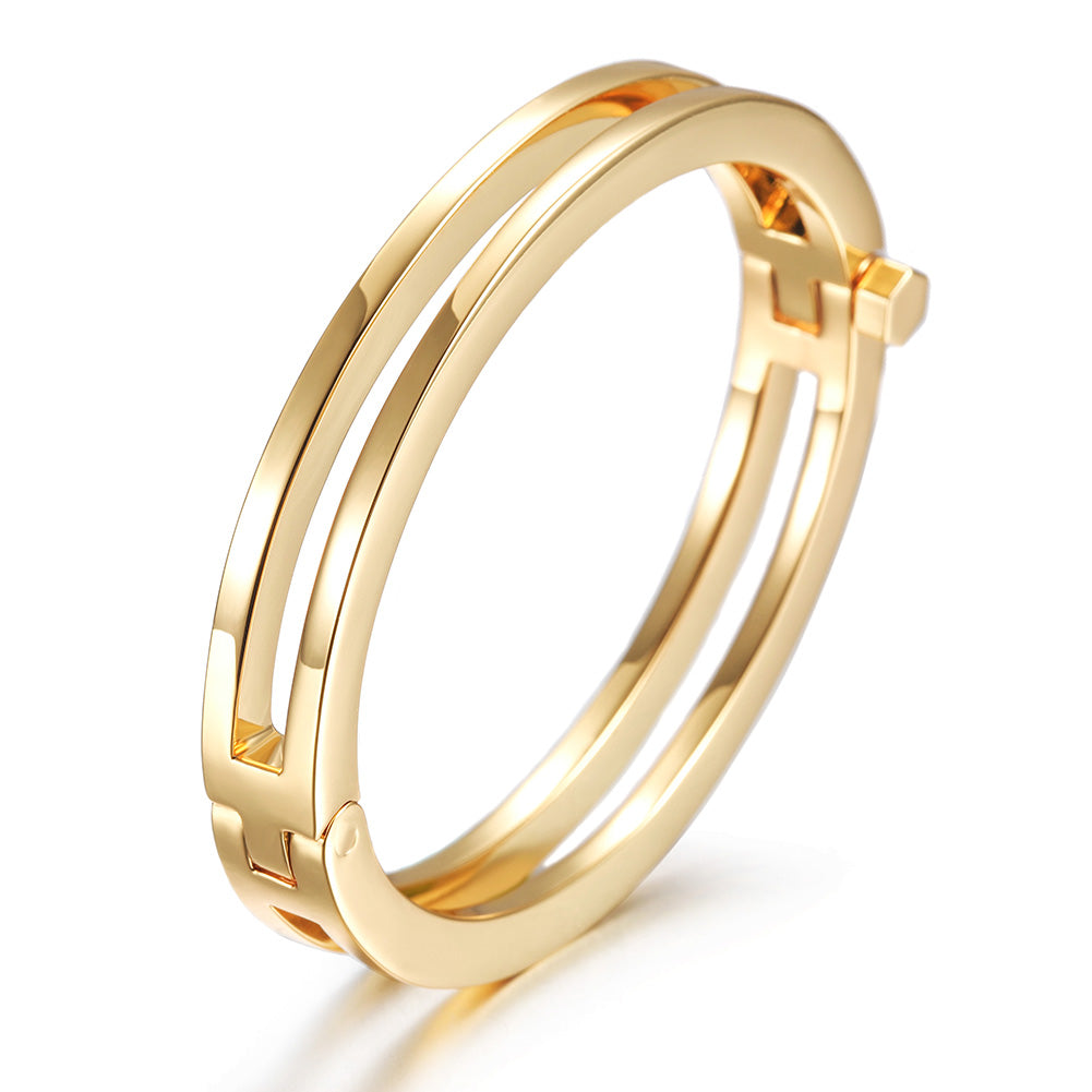Golden hollow smooth bracelet-NSB1657ST