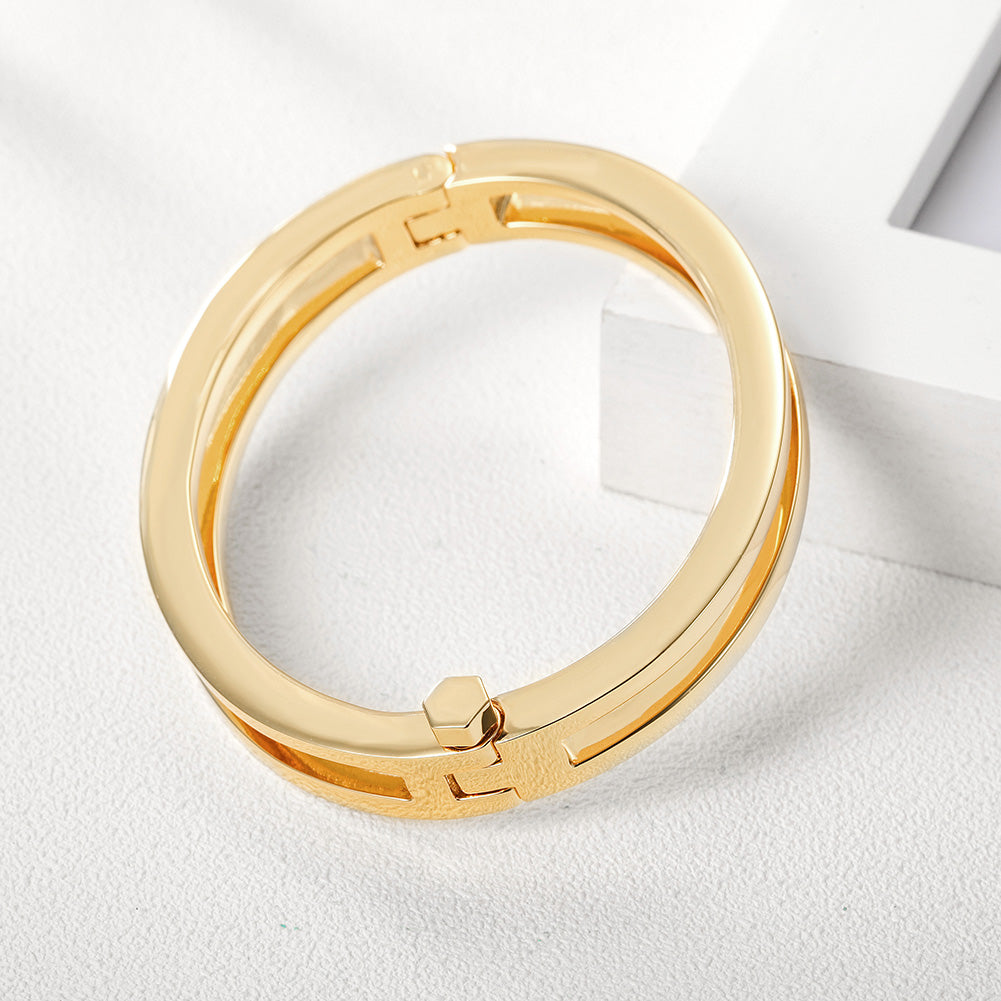 Golden hollow smooth bracelet-NSB1657ST