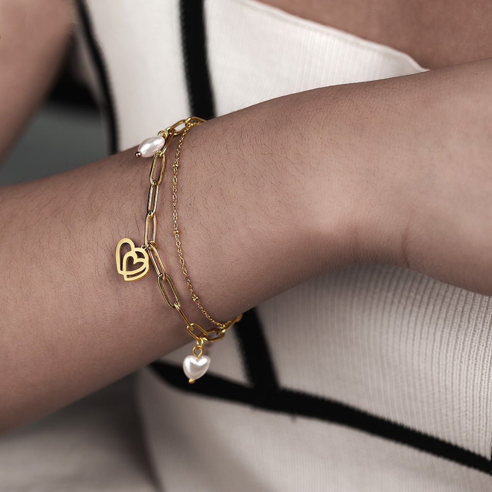 Chain heart-shaped hollow bracelet-NSB1716STGC