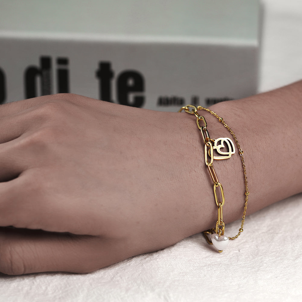 Chain heart-shaped hollow bracelet-NSB1716STGC