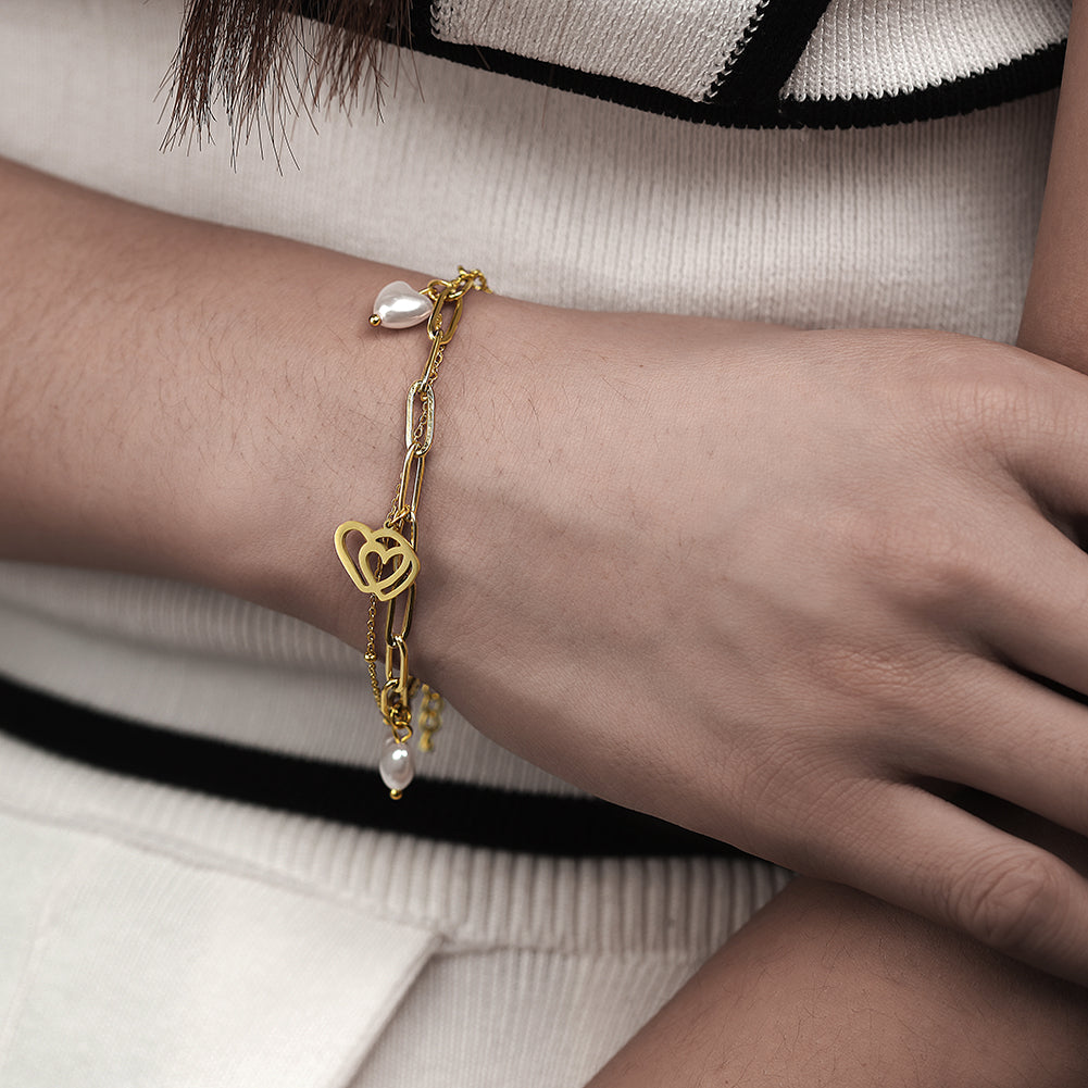 Chain heart-shaped hollow bracelet-NSB1716STGC