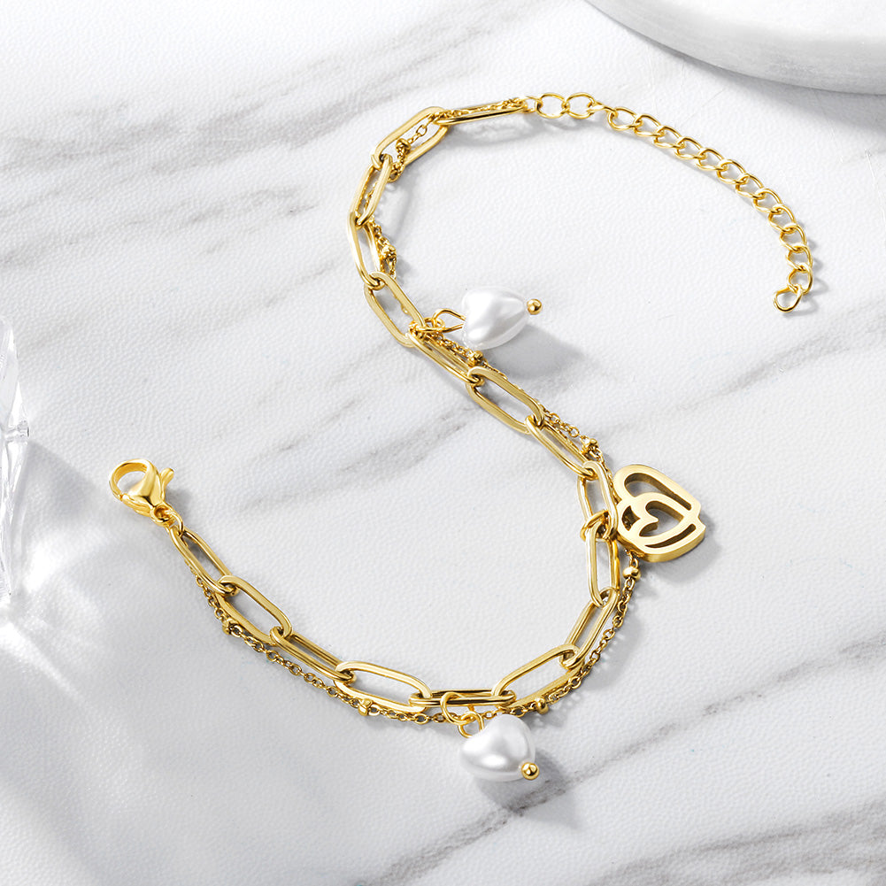 Chain heart-shaped hollow bracelet-NSB1716STGC