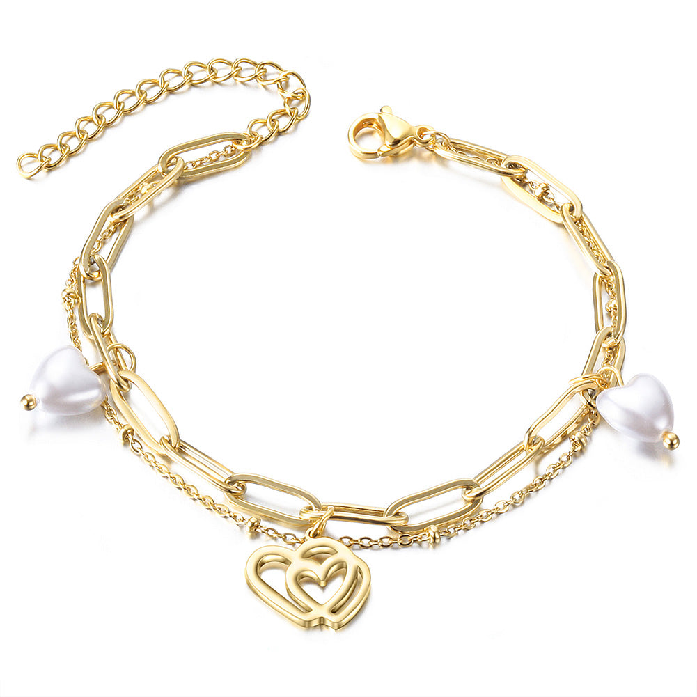 Chain heart-shaped hollow bracelet-NSB1716STGC