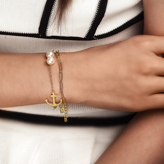 Chain white round bead bracelet-NSB1717STGC