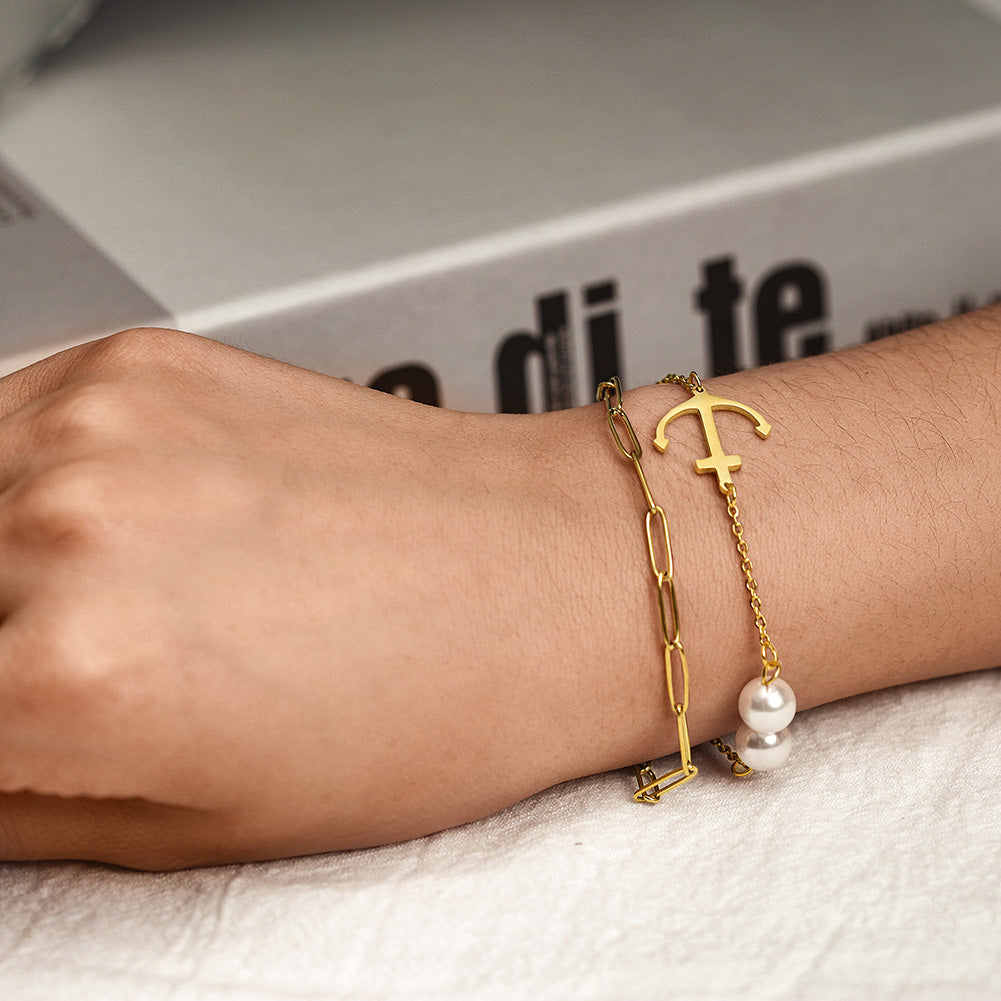Chain white round bead bracelet-NSB1717STGC