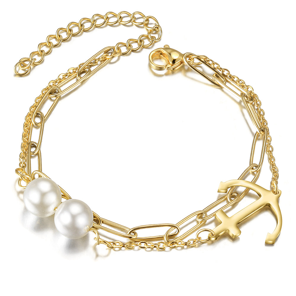 Chain white round bead bracelet-NSB1717STGC