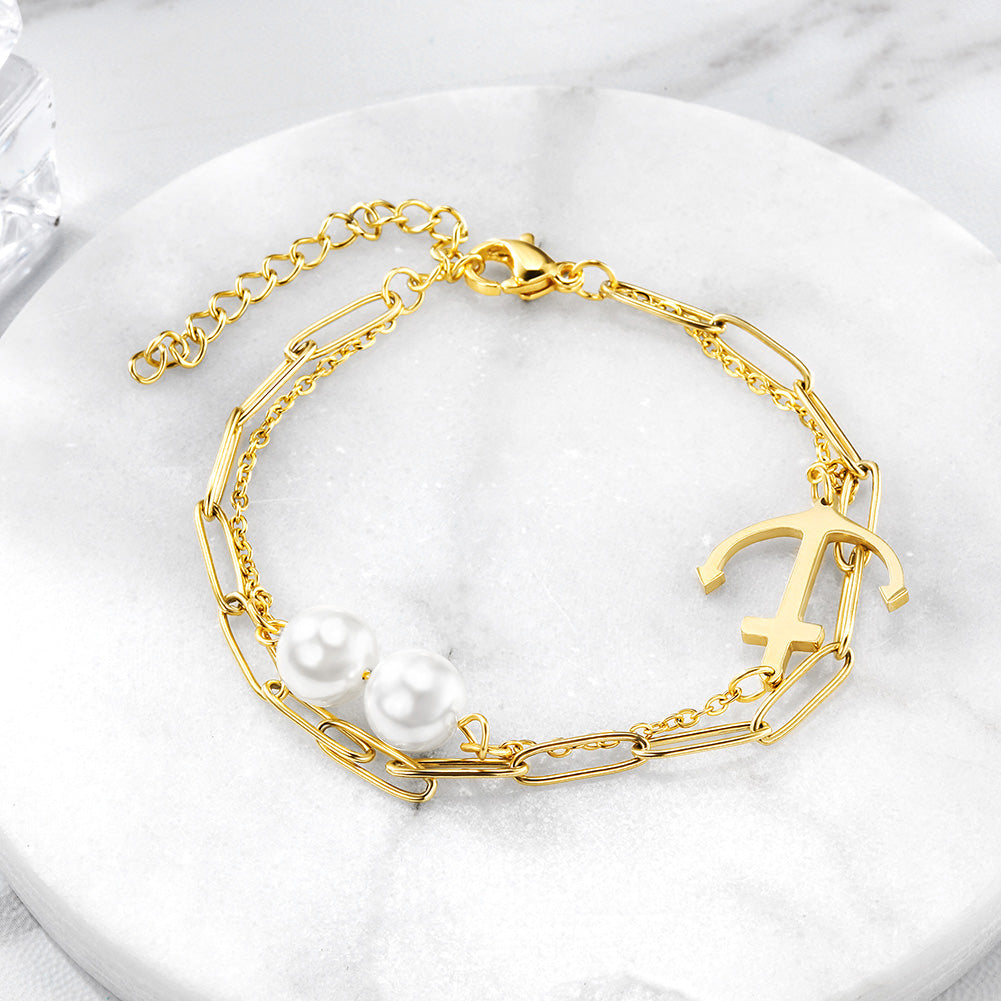 Chain white round bead bracelet-NSB1717STGC