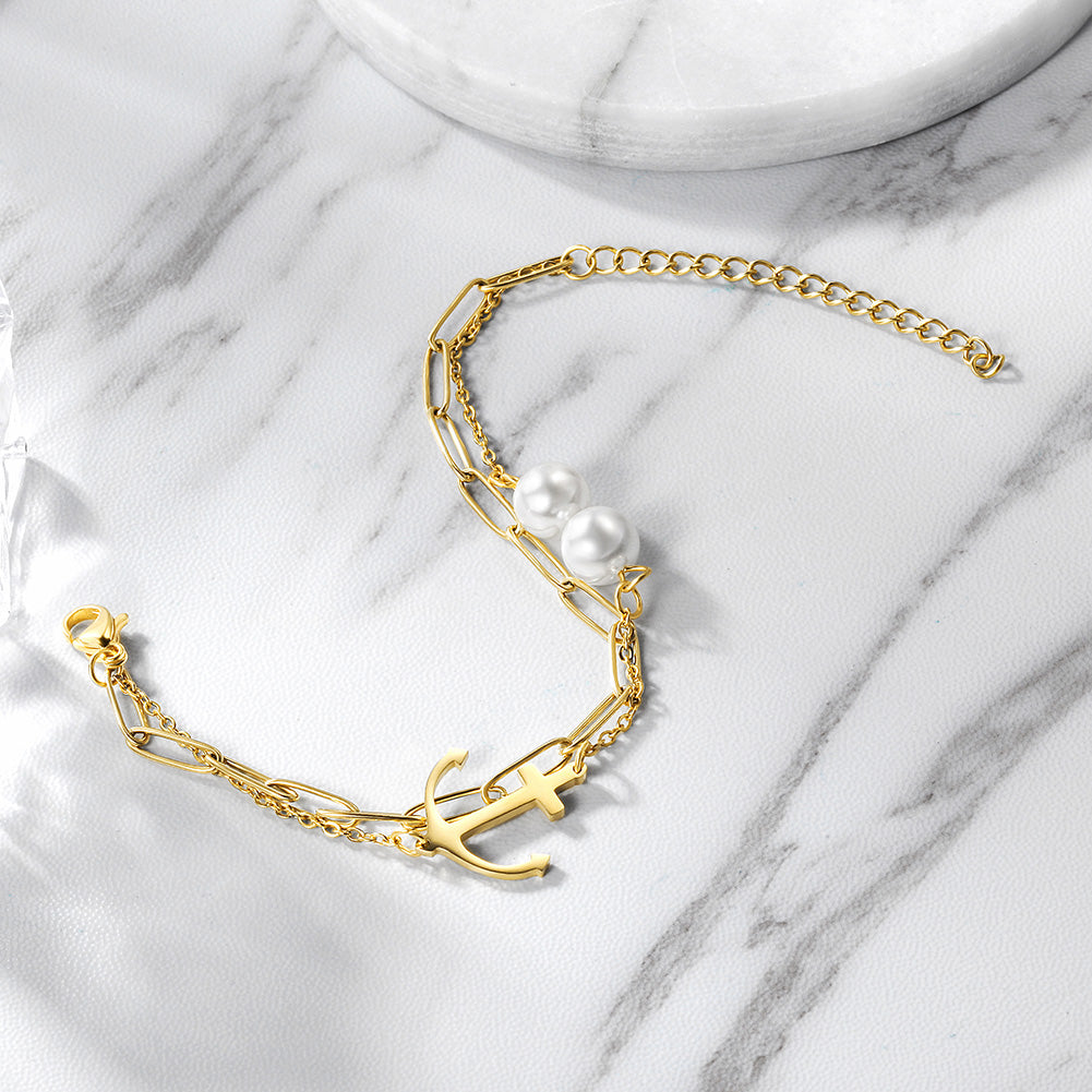 Chain white round bead bracelet-NSB1717STGC