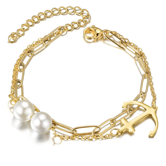 Chain white round bead bracelet-NSB1717STGC