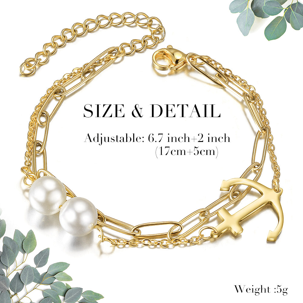Chain white round bead bracelet-NSB1717STGC